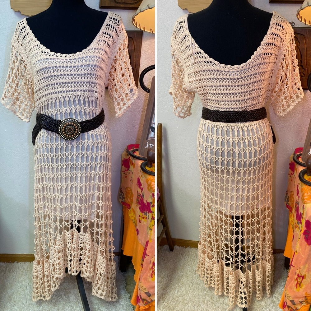 Free People New Romantics Slip Crochet Lace Maxi Dress XS Romantic Boho Hippie
